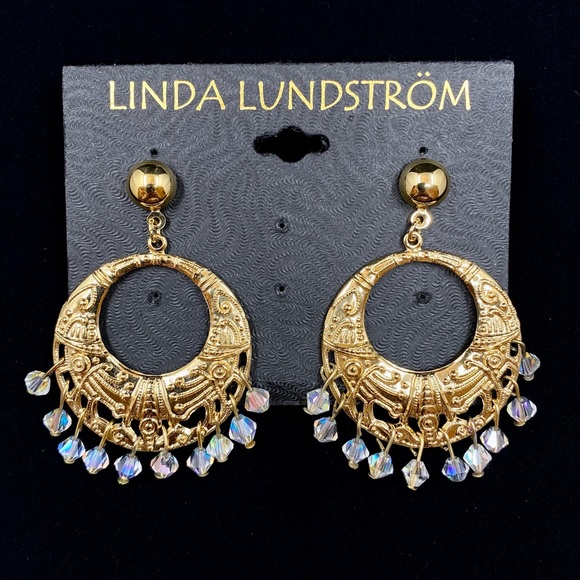 Vintage Linda Lundstrom Drop Crystal Stud Earrings - Picture 2 of 7